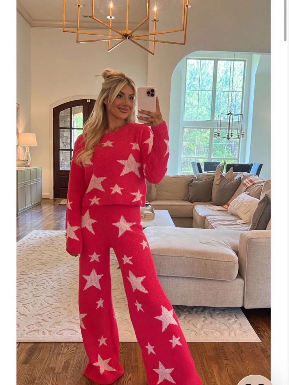 Hot Pink Star-Print Wide Leg Lounge Pants & Sweater Set